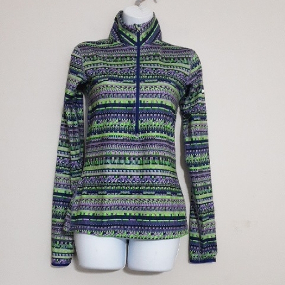 Nike Pro Patterned Green Blue Pullover Performance Pyperwarm Half Zip S Training - Picture 1 of 8